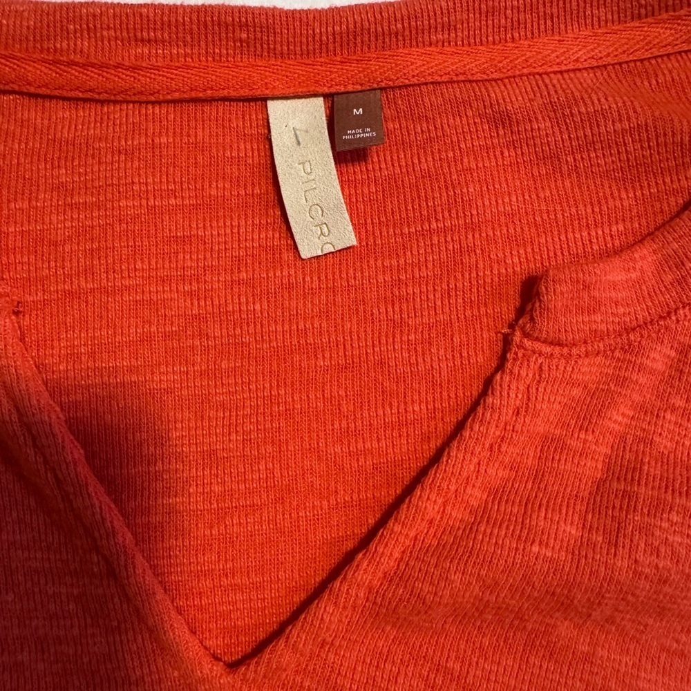 Anthropologie Pilcro Cozy Popover Coral Red Top Size M Ruffle - Picture 6 of 13